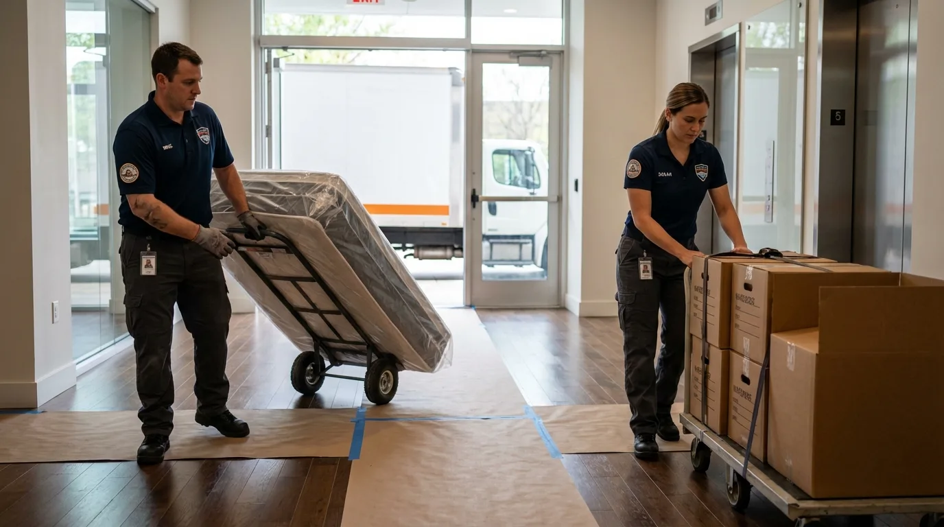 Professional apartment movers loading elevator in Keeseville, NY