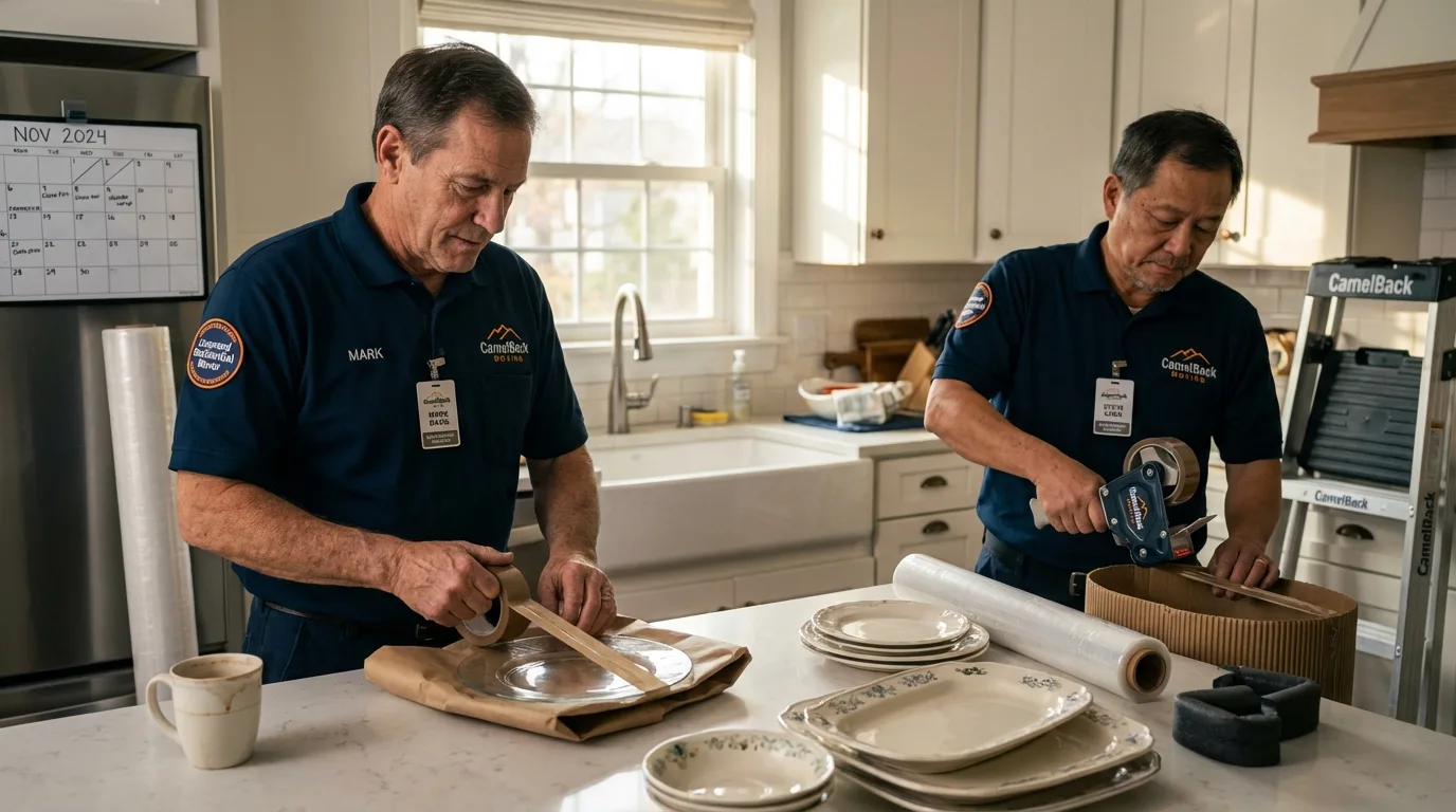Professional crew packing kitchen dishware in Keeseville, NY